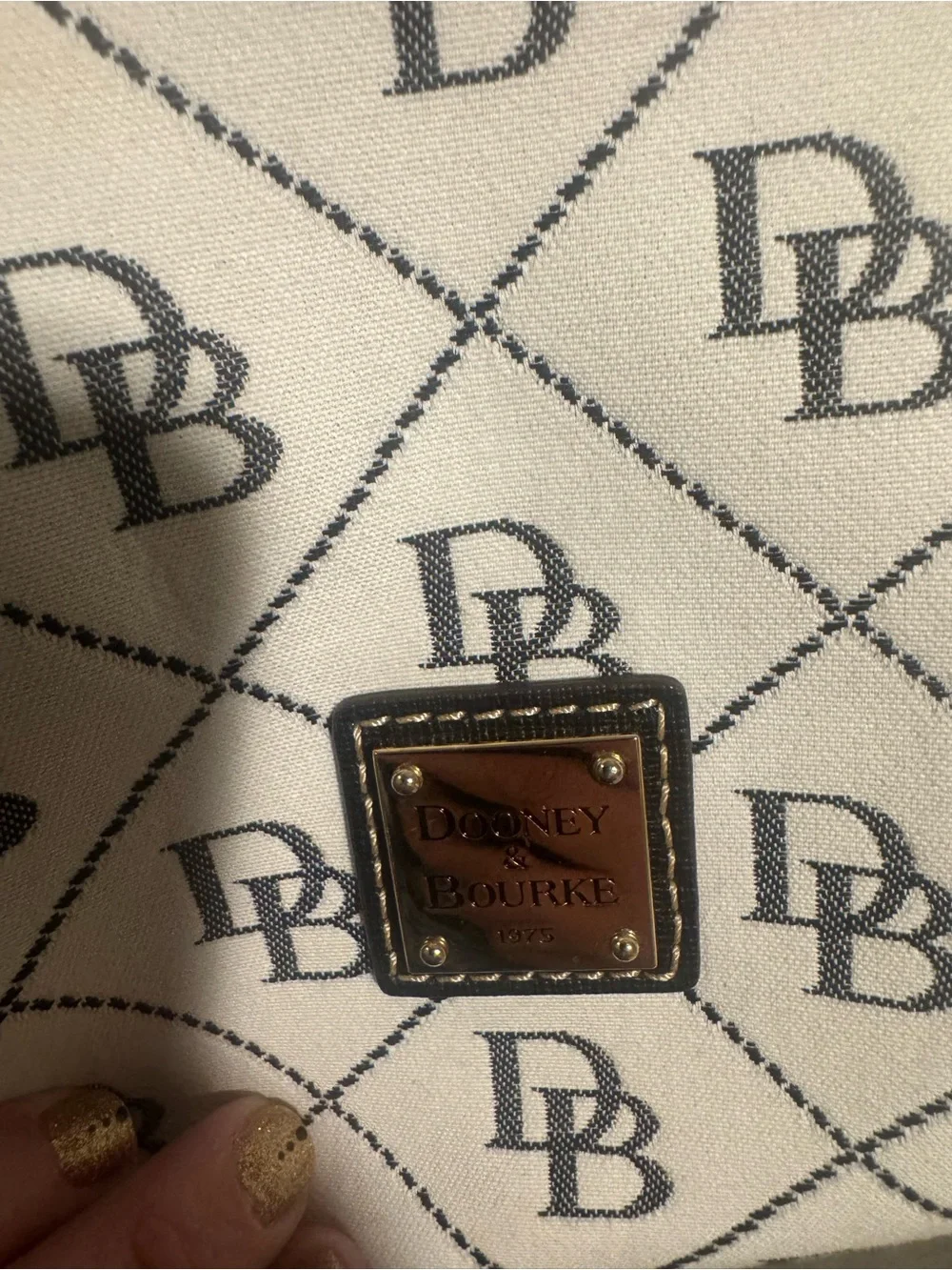 Dooney & Bourke White and Black DB Logo Shoulder Bag